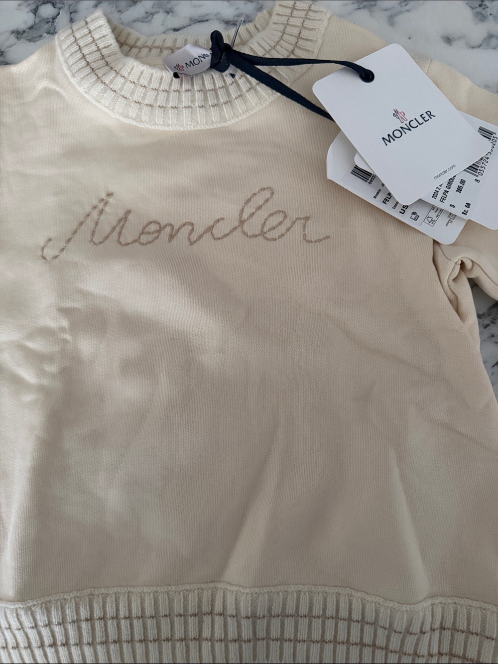 Moncler Cream Script Logo Knit Sweatshirt